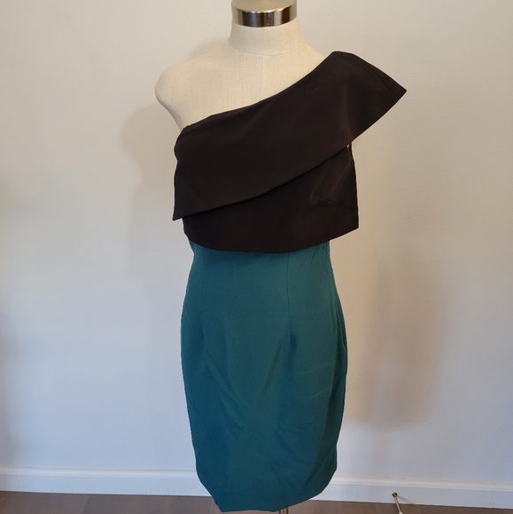 Monique Lhuillier One Shoulder Colorblock Dress - Picture 4 of 8